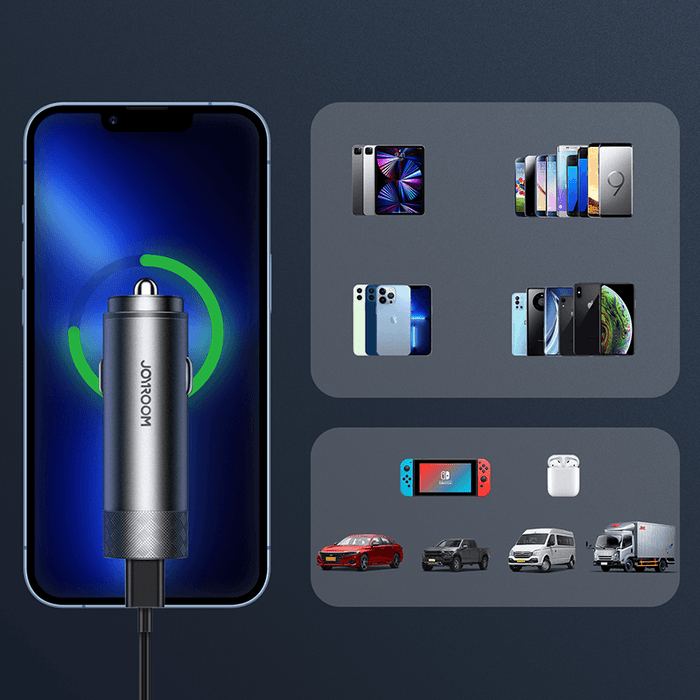 Зарядно за кола Joyroom,2xUSB 50W PD QC PPS Сив