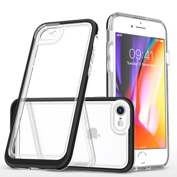 Прозрачен кейс 3в1 за iPhone SE 2022 / SE 2020 / iPhone 8 / iPhone 7 с гел рамка, черен