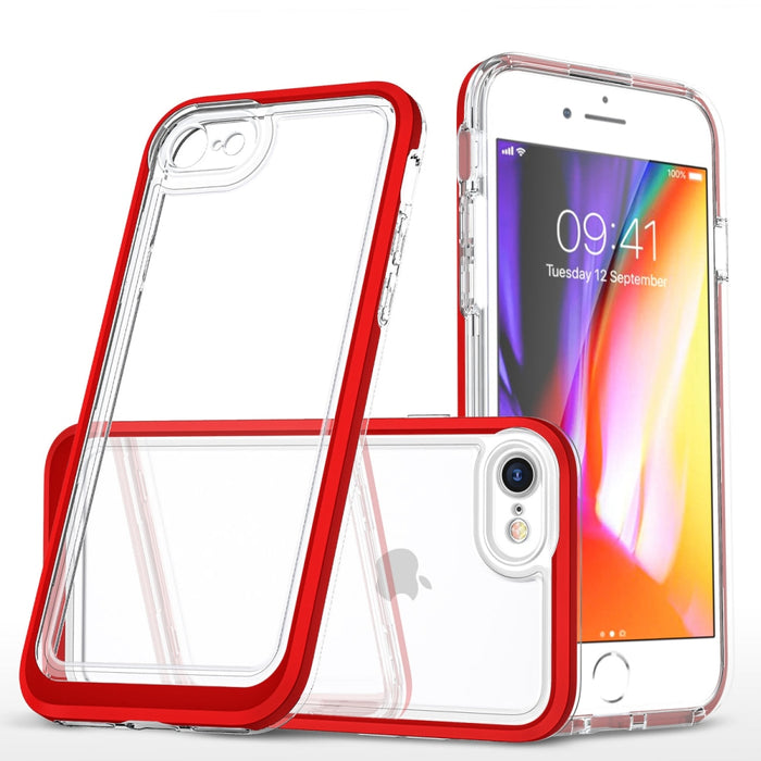 Прозрачен кейс 3в1 за iPhone SE 2022 / SE 2020 / iPhone 8 / iPhone 7 с гел рамка, червен