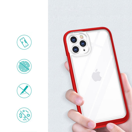 Прозрачен кейс 3в1 за iPhone 11 Pro с гел рамка червен
