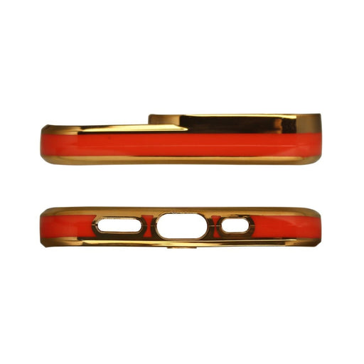 Дизайнерски кейс за iPhone 12 Gold с гел рамка червен