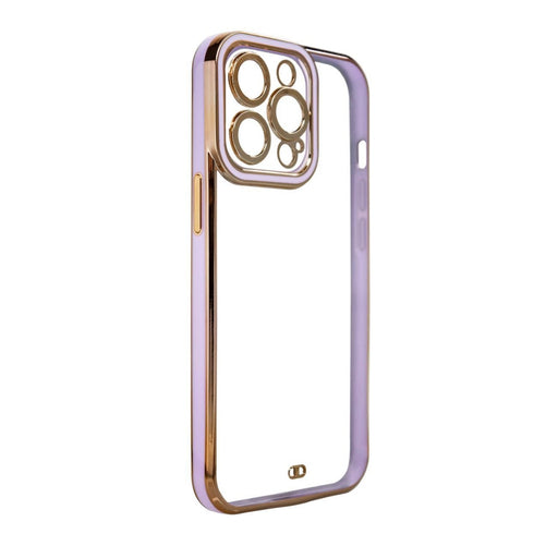 Дизайнерски кейс за iPhone 12 Pro Gold с гел рамка лилав