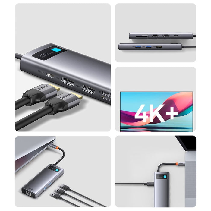 Хъб 9в1 Baseus Metal Gleam Series USB - C към 2 x