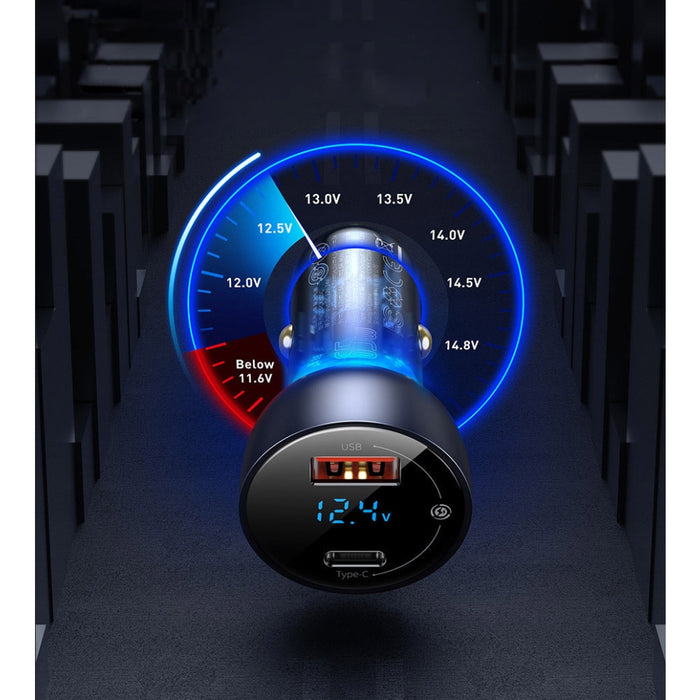 Зарядно устройство за кола с дигитален дисплей Baseus USB +