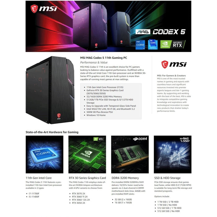 Настолен компютър MSI MAG CODEX 5 11TC-460EU Nvidia RTX 3060