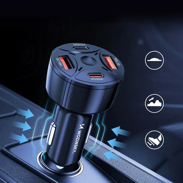 Зарядно за кола Wozinsky WLS-04 60W 2xUSB-C 2xUSB-A - Черно