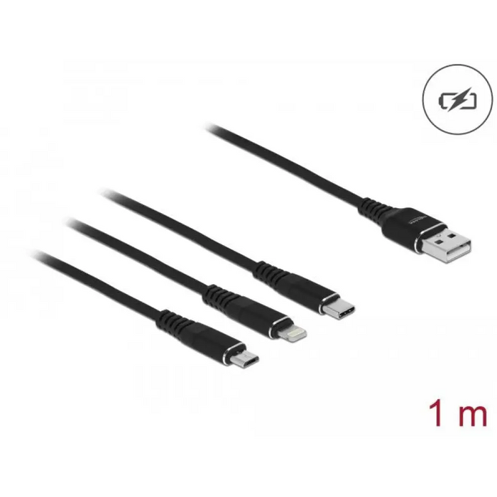 Кабел за зареждане Delock 3 в 1 USB - Lightning Micro USB-