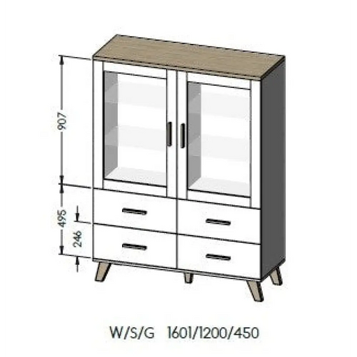 Витрина Cama LOTTA 2D4D бяло + дъб сонома