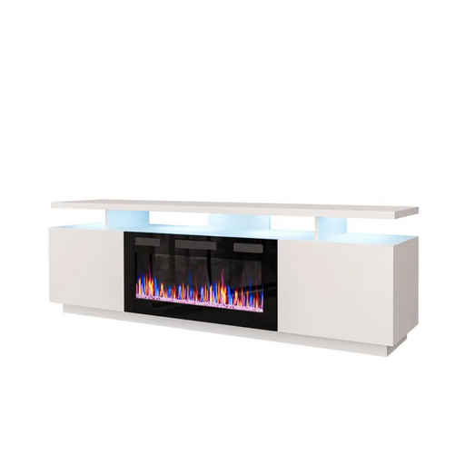 RTV EVA шкаф с електрическа камина 180x40x52 см бял/бял