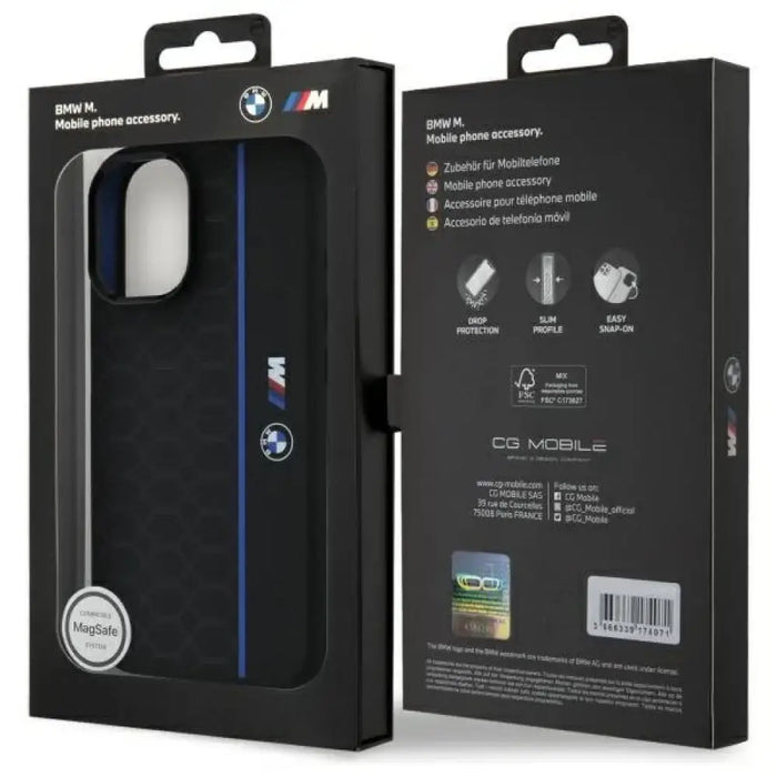 Силиконов калъф BMW Hexagon Blue Line MagSafe за iPhone 16