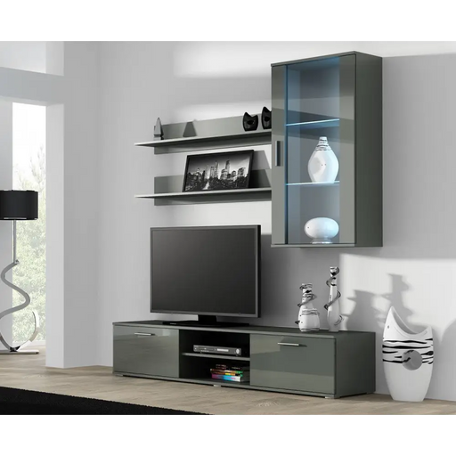 Комплект SOHO 5 (шкаф RTV180 + стенен шкаф + рафтове) Сив