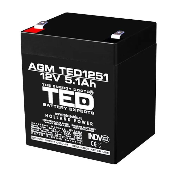 Оловна батерия TED ELECTRIC AGM 12V 5Ah 90/ 70/ 10 1mm