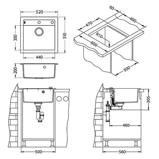 ГРАНИТНА КУХНЕНСКА МИВКА ALVEUS FORMIC 20 52Х50Х20 СМ. ЧЕРНА