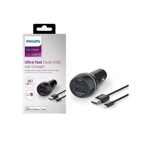 ЗАРЯДНО ЗА АВТОМОБИЛ DLP2357V 2xUSB + Lightin КАБЕЛ PHILIPS
