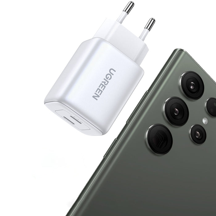 Адаптер Ugreen CD294 GaN 2x USB-C 45W QC PD бял