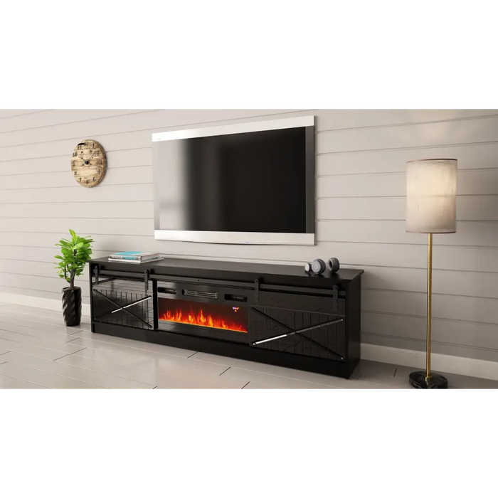 RTV GRANERO + шкаф за камина 200x56.7x35 черен/черен гланц