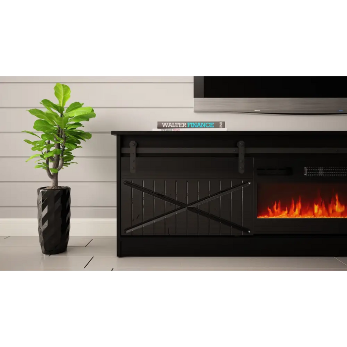 RTV GRANERO + шкаф за камина 200x56.7x35 черен/черен гланц
