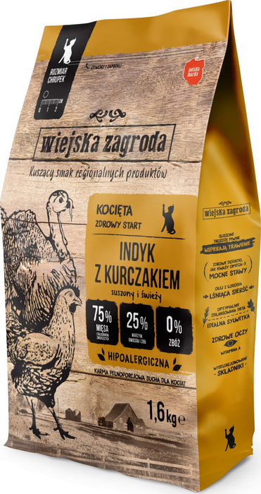 Суха храна за котки Wiejska Zagroda пуйка с пиле, котенца 1,6 кг