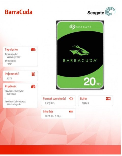 SEAGATE Desktop Barracuda 20TB HDD 7200rpm SATA 3,5 инча