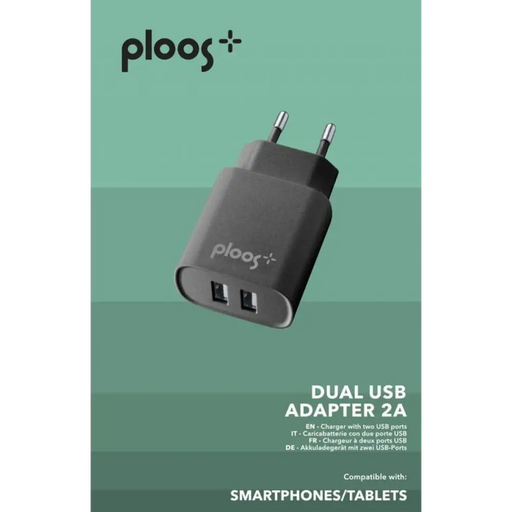 Зарядно устройство PLOOS 220V 2 USB 2A черно