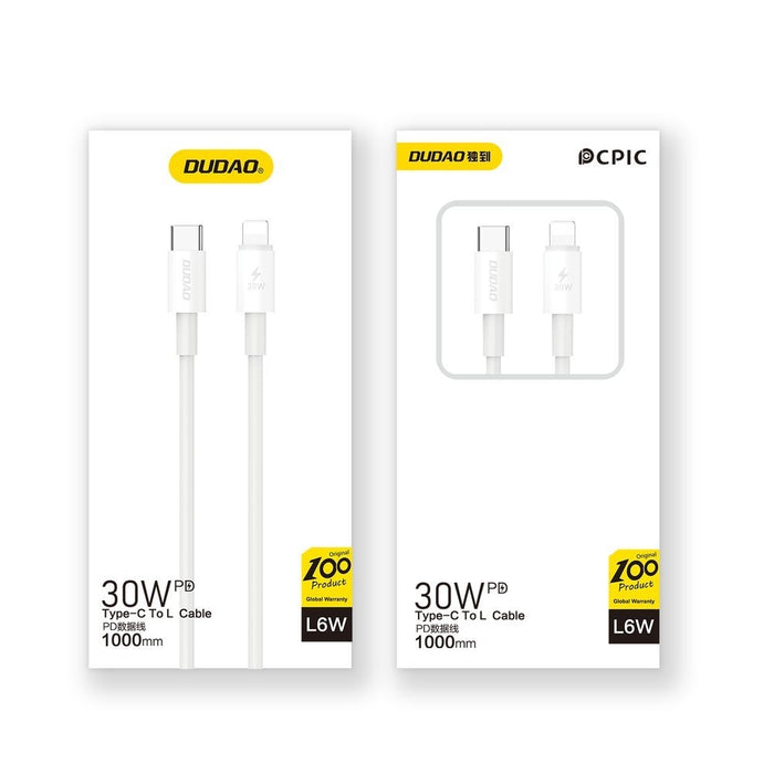 Кабел Dudao USB-C към Lightning 30W PD 1m бял