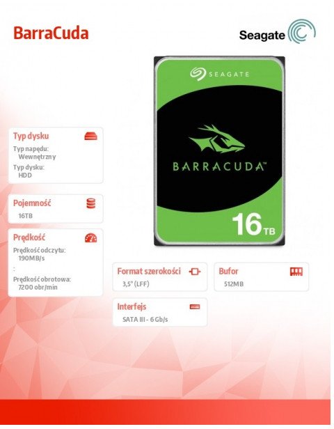 SEAGATE Desktop Barracuda 16TB HDD 7200rpm SATA 3,5 инча