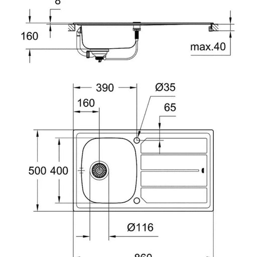 КУХНЕНСКА МИВКА GROHE K200 86Х50Х16 СМ.