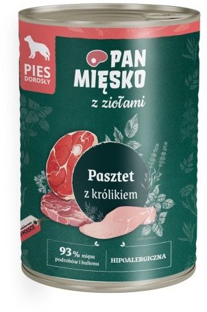 Pan Mięsko Пастет със заек и билки мокра храна за кучета 400g