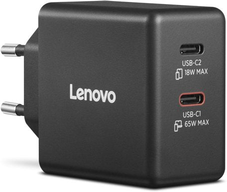 LENOVO Двоен USB-C 65W GaN Зарядно устройство Черен EU