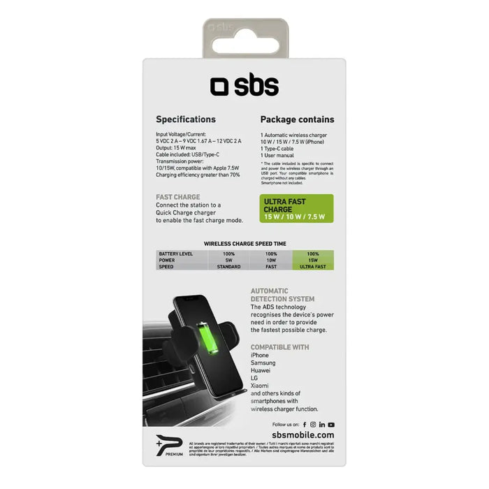 Стойка за смартфон SBS TESUPWIR15WAUT с безжично зарядно