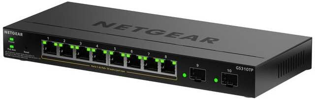 Комутатор Netgear GS310TP-200EUS 10p PoE 55W (PoE+: 8p) Управляем гигабитов комутатор