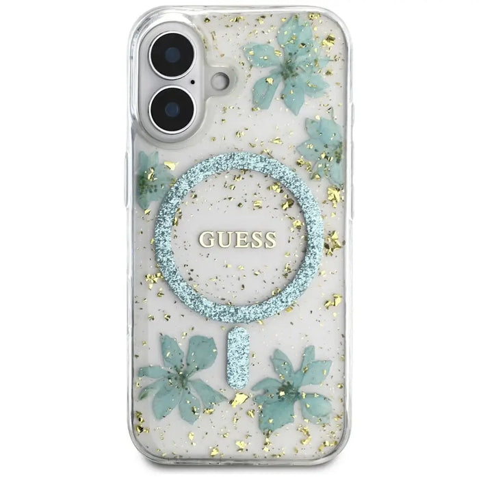 Калъф Guess Resin Flowers Glitter MagSafe iPhone 16