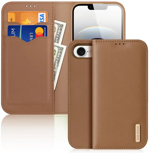 Калъф Dux Ducis Hivo iPhone 16e с флип и RFID защита - кафяв