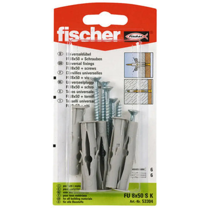 УНИВЕРСАЛЕН ДЮБЕЛ С ВИНТ Ф8Х50ММ 6 БРОЯ FISCHER FU S K