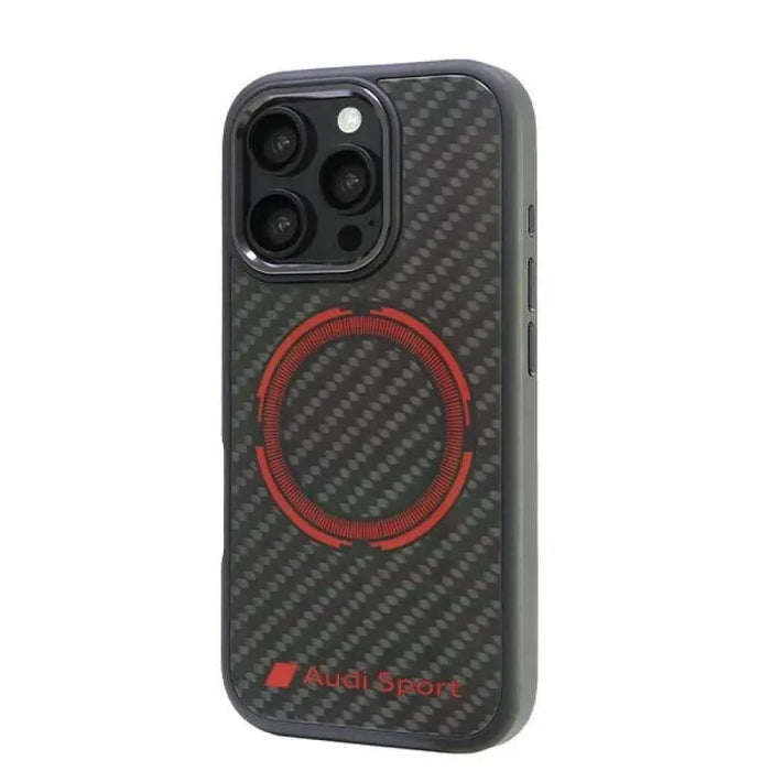 Калъф Audi Carbon Fiber Sport Red Circle MagSafe за iPhone