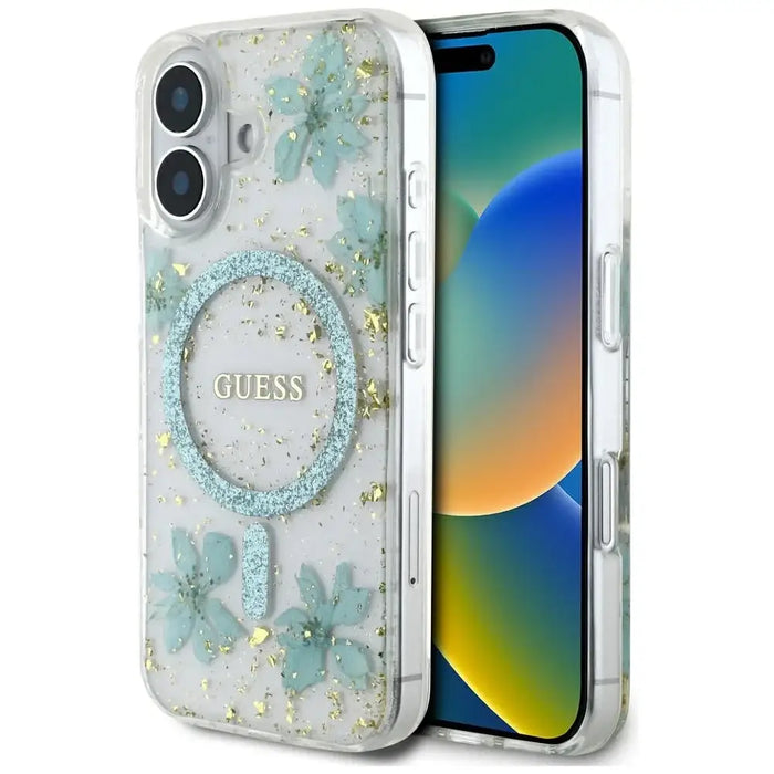 Калъф Guess Resin Flowers Glitter MagSafe iPhone 16