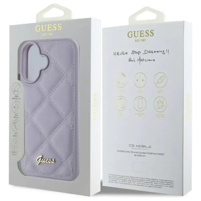 Калъф Guess Quilted Metal Logo за iPhone 16 - светло лилав