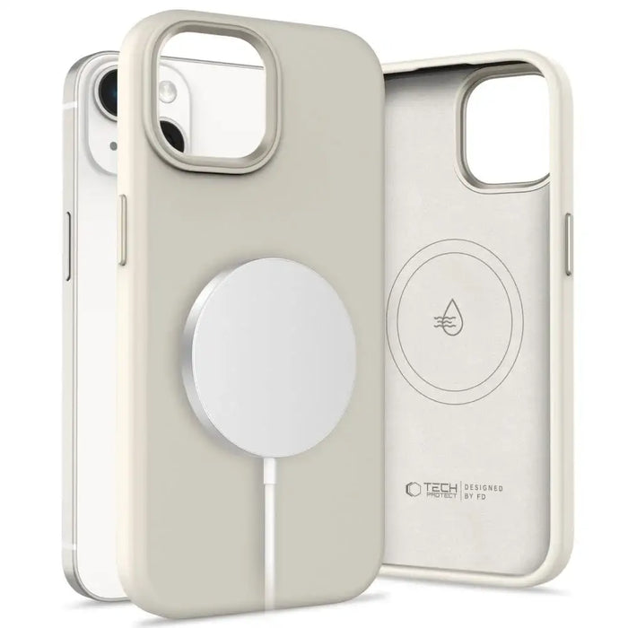 Силиконов PU калъф Tech-Protect MagSafe за iPhone 14 - бежов