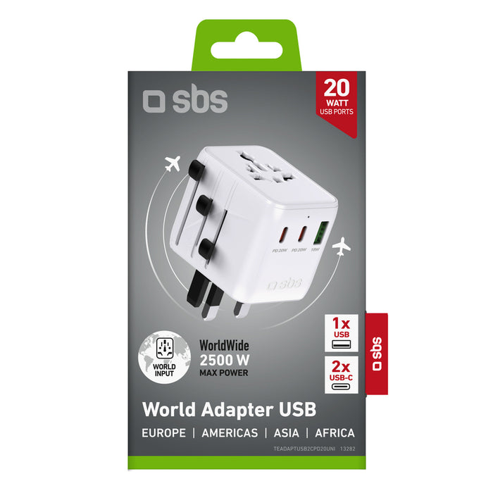 Универсален адаптер за пътуване с USB-A и 2x USB-C P