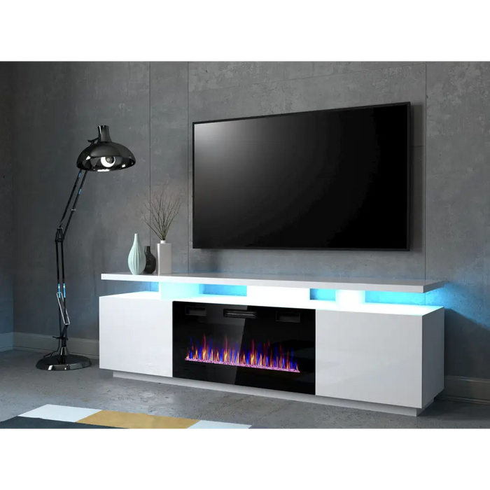 RTV EVA шкаф с електрическа камина 180x40x52 см бял/бял