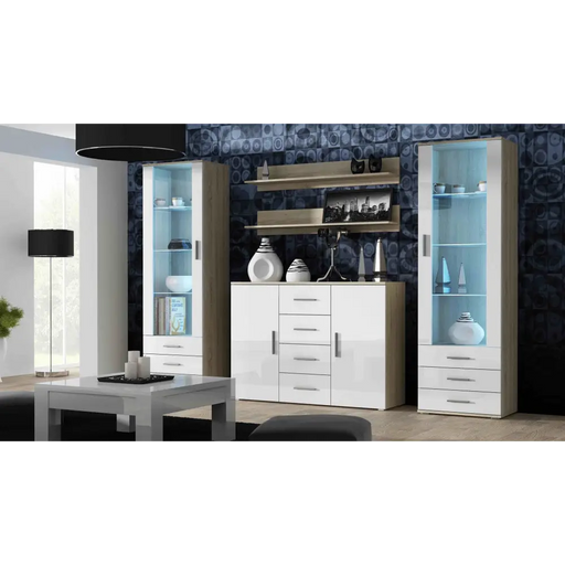 Витрина Cama SOHO S1 дъб сонома/бял гланц