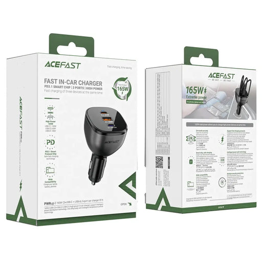 Зарядно за кола Acefast B14 165W 2x USB-C 1x USB-A - черно