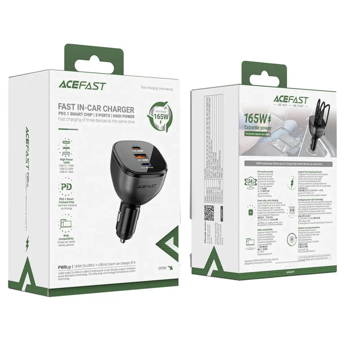 Зарядно за кола Acefast B14 165W 2x USB-C 1x USB-A - черно
