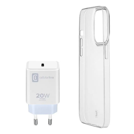 Зарядно устройство Cellularline USB-C 20W + калъф за iPhone