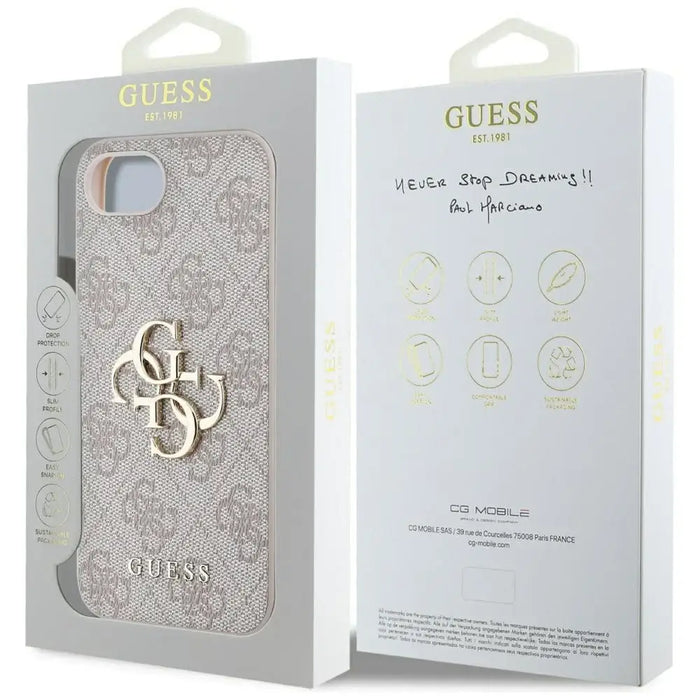 Калъф Guess 4G с голямо лого за iPhone 16e - розов
