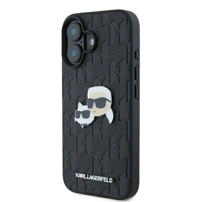 Калъф за iPhone 16 Plus с монограм Karl & Choupette - черен