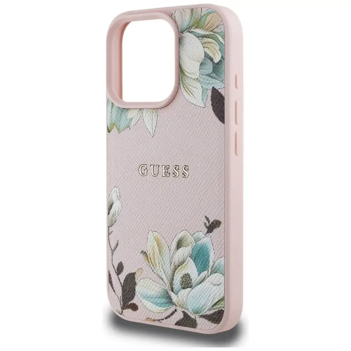 Калъф MagSafe с отпечатан мотив на цветя Guess за iPhone 16