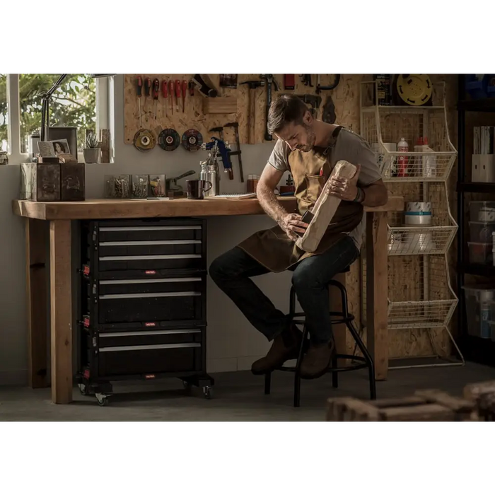 Keter Стойка за инструменти на колелца 6 чекмеджета Черна