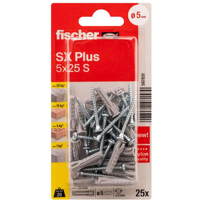 ДЮБЕЛ С ВИНТ 5X25 25 БР FISCHER SX PLUS