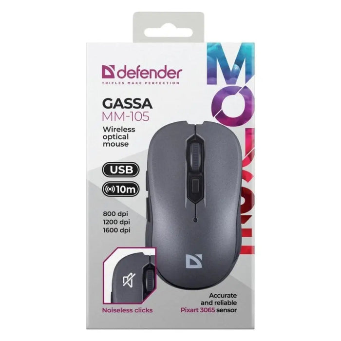 Безжична мишка Defender GASSA MM-105 RF SILENT Сив 1600 dpi
